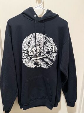 Port and Company Black Hoodie with White 'Oceana' Graphic